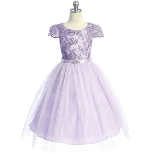 LILAC Size 8 Lace Flower Girl Dress Birthday Wedding Prom Recital Party Formal - Picture 1 of 6