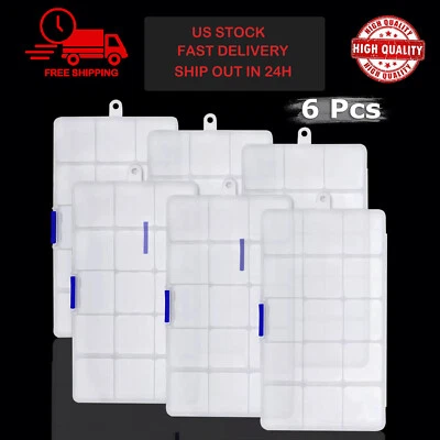 6 Pack Clear Jewelry Box Plastic Bead Storage Craft Container Earrings Organizer - Image 1 of 4