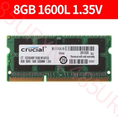 Crucial 8GB DDR3L 1600MHz 1.35V PC3L-12800S 204Pin SODIMM Laptop Notebook Memory - Image 1 of 4