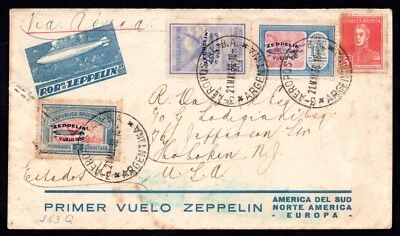 ARGENTINA US EUROPE 1930 GRAF ZEPPELIN ROUND FLIGHT COVER FRANKED ZEPPELIN ISSUE - Image 1 of 2