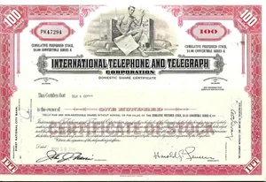 Stock certificate International Telephone & Telegraph Corp. 1960s for 100 shares - Picture 1 of 1
