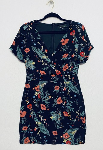 LULUS Abito Lululs donna medio notte nella giungla nero stampa floreale manica corta
