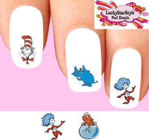 Waterslide Nail Decals Set of 20 - Dr Suess Cat in the Hat Horton Lorax Assorted