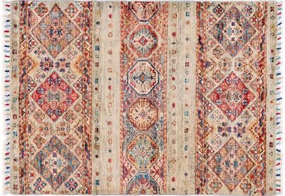 Afghan Ziegler Khorjin Carpet 80x120 Hand-knotted Beige Striped Orient - Image 1 of 4