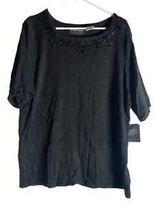 Sag Harbor Short Sleeve Sweater Blouse Black W/floral Women’s Size 1X - Picture 1 of 2