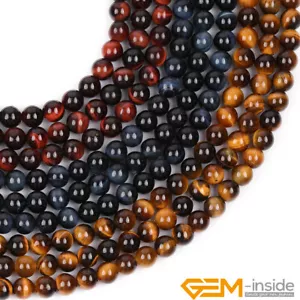 AA Grade Natural Genuine Gemstone Tiger's Eye Round Loose Jewellery Beads 15" UK - Picture 1 of 49