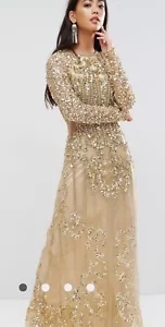 Gold embellished Maxi Dress From A star Is Born S8/10 - Picture 1 of 11