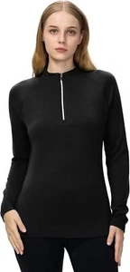 Camicia donna 100% lana merino termica 260 peso medio quarto zip manica lunga top - Foto 1 di 42