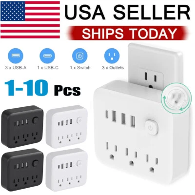 Multi Plug Outlet Extender Surge Protector With 3 Outlets 3 USB-A & 1 USB-C Lot - Image 1 of 4