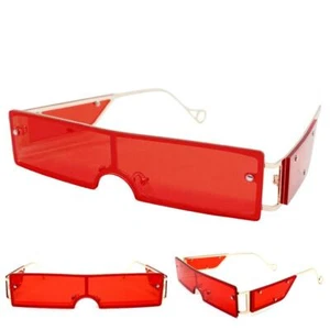 Futuristic Cyclops Space Club Rave Party SUN GLASSES Thin Rectangular Red Lens - Picture 1 of 7
