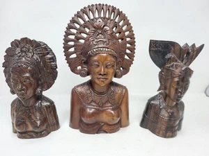 Lot of 3 Klungkung Bali Indonesian Hand Carved Wooden Woman Women Figures - Picture 1 of 15