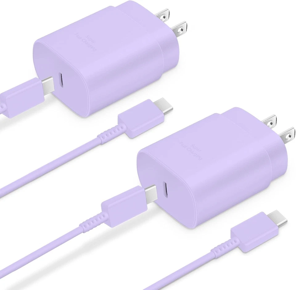 Pacote com 2 carregador USBC 25W 6 pés cabo USB-C PPS adaptador de carregamento rápido Samsung iPhone - Imagem 1 de 1
