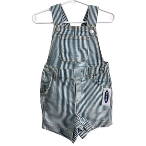 Old Navy Eisenbahn Streifen Denim Shortall Overall Größe 12-18 Monate blau weiß ne - Bild 1 von 10