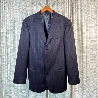 Structure Mens 40R Blazer Pinstripe Blue Wool Blend Classic Fit Business Coat - Image 1 of 4