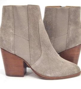 Soludos Boots Womens 9 Emma Casual Side Zip Chelsea Heels Bootie Gray Suede - Picture 1 of 9