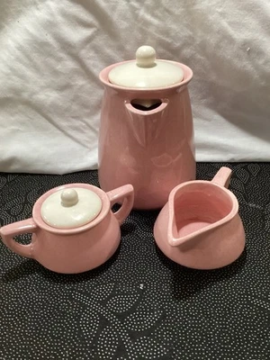 VTG McCoy USA Coffee Pot, Creamer And Sugar Servers Pink Speckled Pottery Set - Image 1 of 4