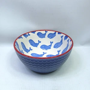 Cuenco azul vintage Pfaltzgraff de 6" con sopa temática de ballena con borde rojo - Imagen 1 de 7
