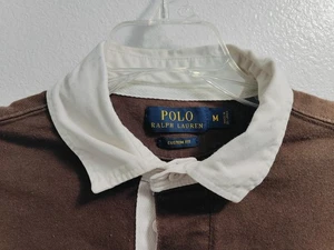 POLO RALPH LAUREN LONG SLEEVE SHIRT MENS MEDIUM CUSTOM BROWN WHITE COLLAR/PONY  - Picture 1 of 4