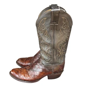 Botas vaqueras occidentales Justin para hombre piel de anguila marrón talla 10B punta almendra - Imagen 1 de 7