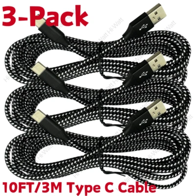 3Pack Heavy Duty Charging Cable 10ft Type-C USB-C For Samsung Android LG Charger - Image 1 of 4