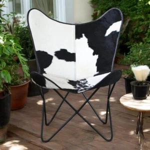 Handmade Leather Butterfly Chair – Black & White Leather Comfortable Chair. - Picture 1 of 6