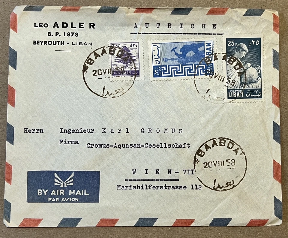 BAABDA LIBANON 1958 CUBIERTA ENVIADA A VIENA AUSTRIA POR CORREO AÉREO Foto 1 de 3