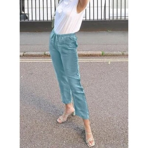 Women Pants XS Blue High Waisted Casual Pants Drawstring Elastic With Pockets - Picture 1 of 9