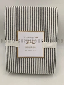 Pottery Barn Teen Boxter Stripe Organic Sheet Set White Onyx Queen #R57 - Picture 1 of 5