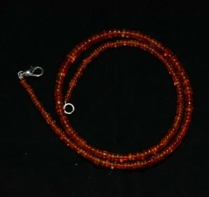 Orange Ethiopian Opal Smooth Rondelle 16" Beaded Necklace 925 Sterling Silver - Picture 1 of 5