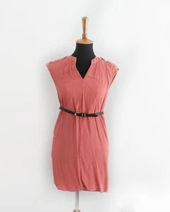 Attention Dress SZ XS Orange Coral Cap Sleeves Belted Collarless Pockets Office - Picture 1 of 10