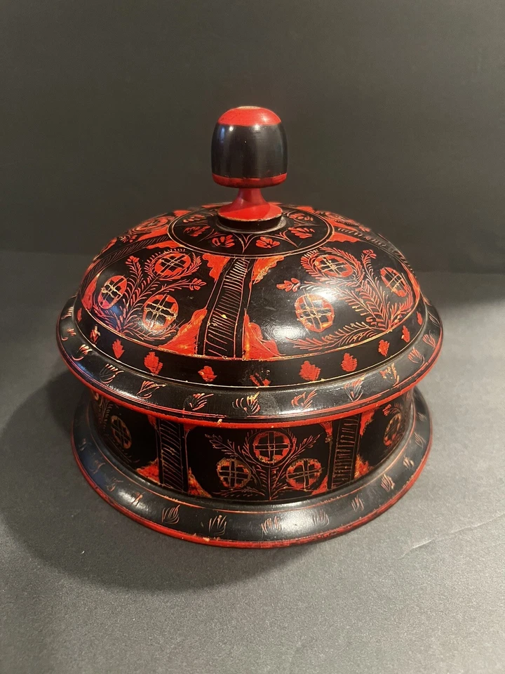 Tazón de especias afgano rojo y negro vintage Foto 1 de 4