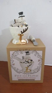 FITZ & FLOYD ~ WINTERY WOODS SCHNEEMANN FUSSSCHALE mit SPREADER ~ Neu im Karton - Bild 1 von 5