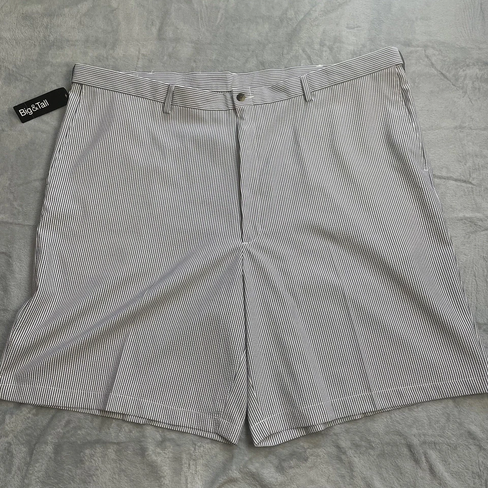 Pantalones Cortos Haggar 48 Para Hombres Nuevos con Etiquetas Seersucker Gris Blanco Rayas Cintura Grande y Alta Cómoda Foto 1 de 4