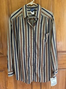 vintage JANTZEN Classics USA women's button-down striped shirt blouse sz L tags - Picture 1 of 12