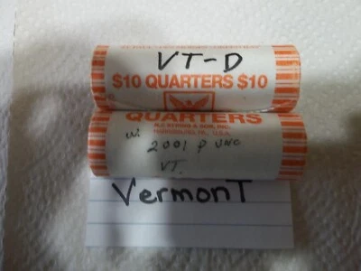 2001 Vermont P & D State quarter rolls mint rolls   FREE SHIP! - Image 1 of 3