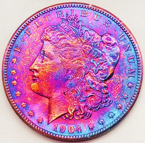 1904-O AU+ Rainbow Toned Morgan Silver Dollar Incredible Neon Colors AT 47 Cover