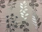 Botanical Pewter Grey Embroidered Leaf Design Curtain/Roman Blind Fabric