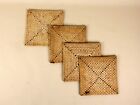 Set of 4 Vintage Rattan Wicker Boho Straw Square Decorative Dining Placemats