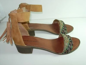 WOMENS BROWN BLACK FAUX LEATHER ANKLE STRAP SANDALS FLATS HEELS SHOES SIZE 9 M - Picture 1 of 4