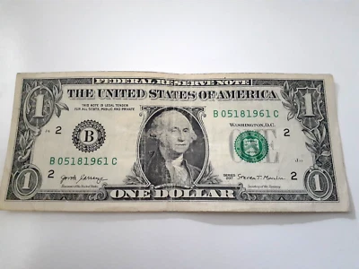 May 18th, 1961 (B05181961C) 2017 One Dollar Fancy Serial Number Birthday Note - Image 1 of 2