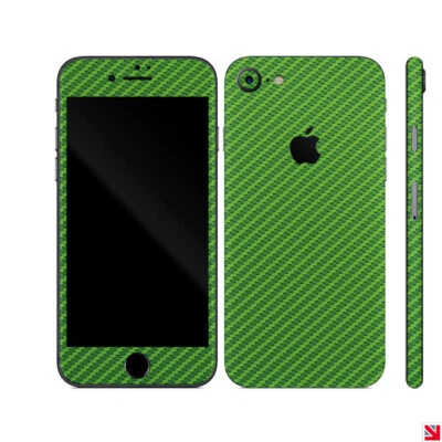 Calcomanía de recubrimiento de vinilo VERDE fibra de carbono para iPhone 7 Foto 1 de 2