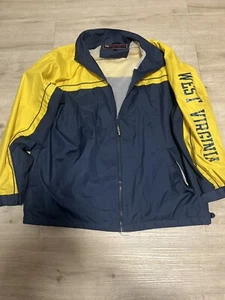 West Virginia Mountaineers Vtg Mens Full Zip Windbreak Size Large Blue Yellow - Picture 1 of 11