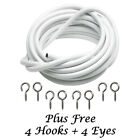 Net Curtain Wire White Window Cord Cable With Free Hooks & Eyes Lengths Optional