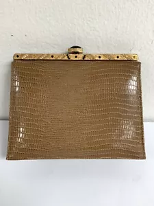 Vintage 1980s Meyers ~ Tan Snakeskin Jeweled Hand Bag Clutch Purse ~ Made in USA - Picture 1 of 11