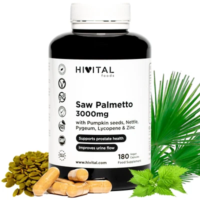 Saw Palmetto 3000 mg. 180 cápsulas veganas para 3 meses de tratamiento.