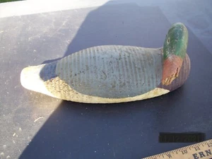 WOODEN DUCK DECOY - MARKED VICTOR - GLASS EYES  (broken beak)  (Antique) - Picture 1 of 10