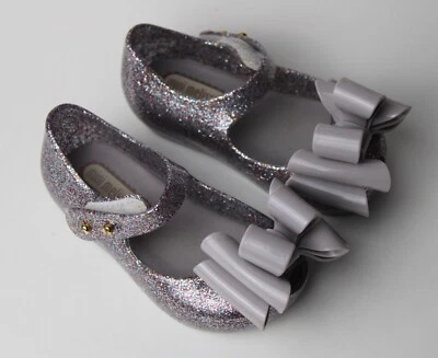 NEW Mini Melissa Grey Multicolor Glitter Ultragirl Sweet III Bow Shoes 5 Toddler - Image 1 of 4