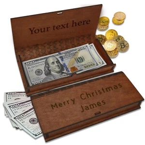 Custom Text Money Gift Box for Cash, Engraved Money Holder Cash Gift Christmas - Picture 1 of 6