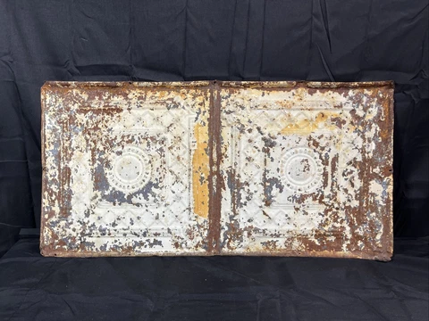 Antique Salvage Tin Ceiling Tile Crackled Wall Art Old white Reclaimed 24” x 12” Cover
