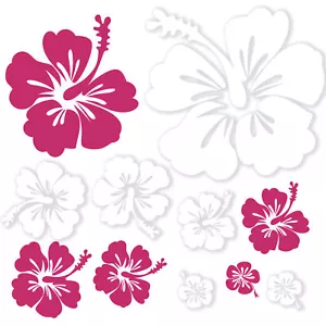 Hibiskus Blumen Autoaufkleber Set 40-teilig Auto Sticker Weiß Magenta K166 - Bild 1 von 6